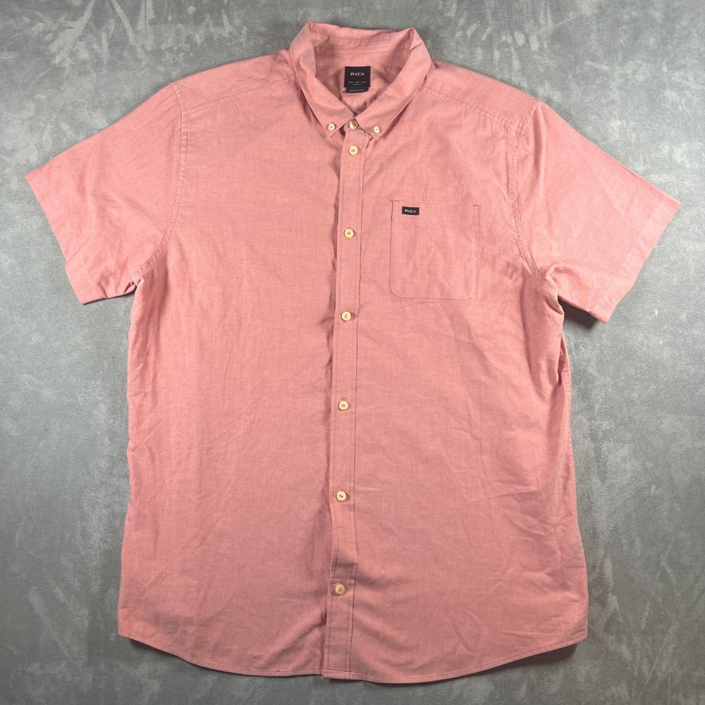 RVCA Mens XXL Slim Fit Short Sleeve Button Down Shirt Coral Pink M3514TDS